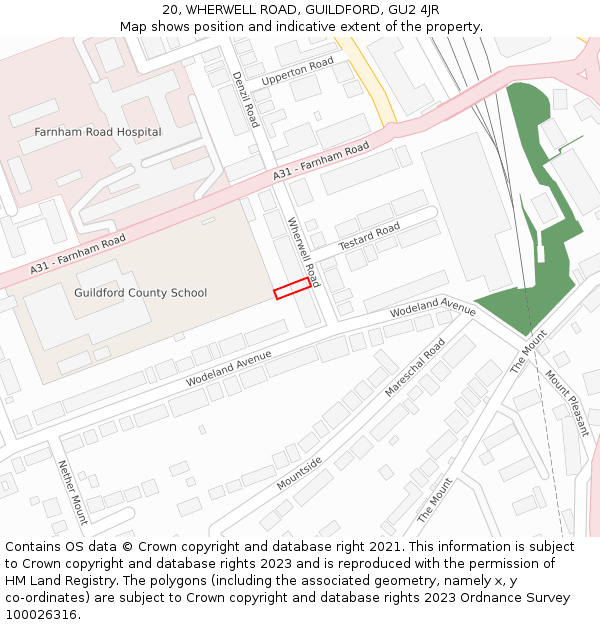 20, WHERWELL ROAD, GUILDFORD, GU2 4JR: Location map and indicative extent of plot