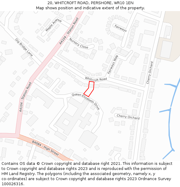 20, WHITCROFT ROAD, PERSHORE, WR10 1EN: Location map and indicative extent of plot