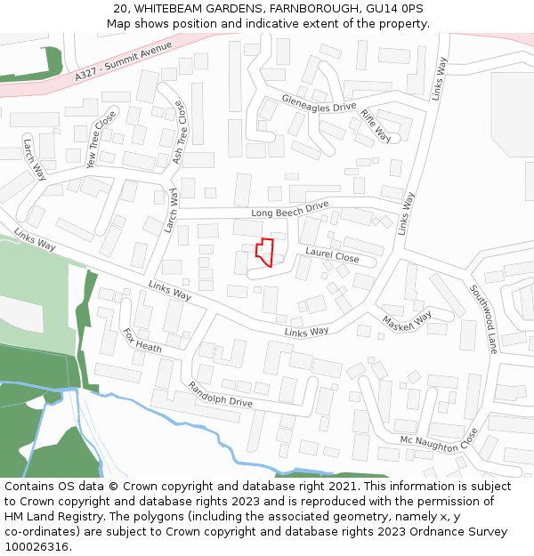 20, WHITEBEAM GARDENS, FARNBOROUGH, GU14 0PS: Location map and indicative extent of plot