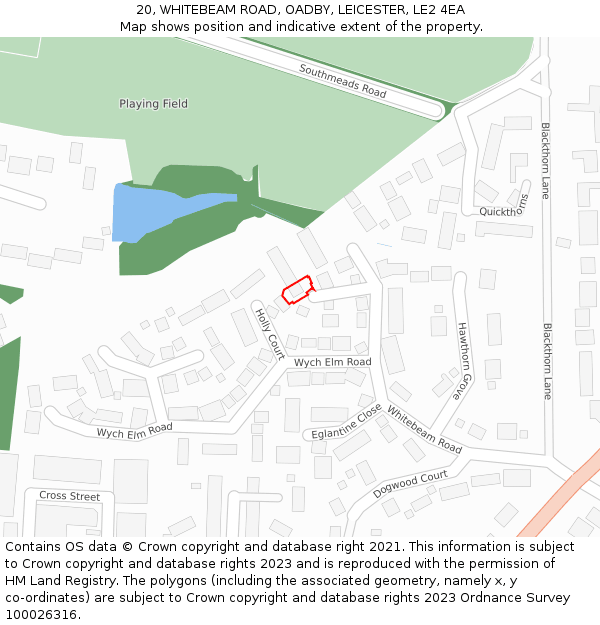 20, WHITEBEAM ROAD, OADBY, LEICESTER, LE2 4EA: Location map and indicative extent of plot