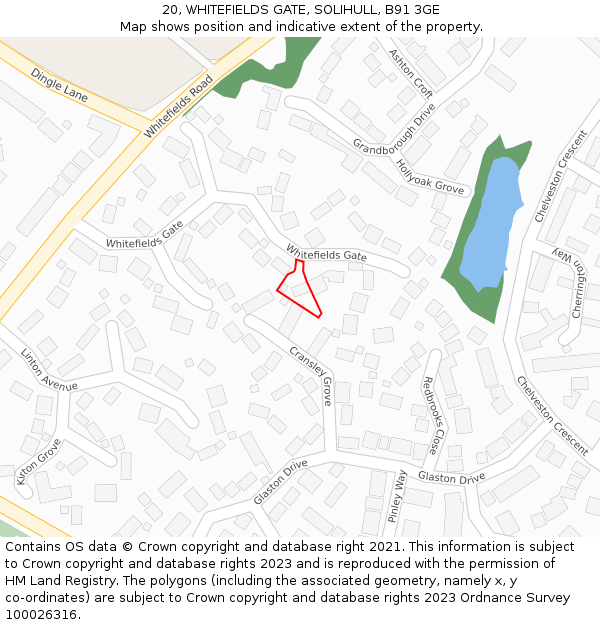 20, WHITEFIELDS GATE, SOLIHULL, B91 3GE: Location map and indicative extent of plot