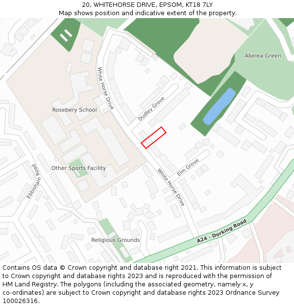 20, WHITEHORSE DRIVE, EPSOM, KT18 7LY: Location map and indicative extent of plot