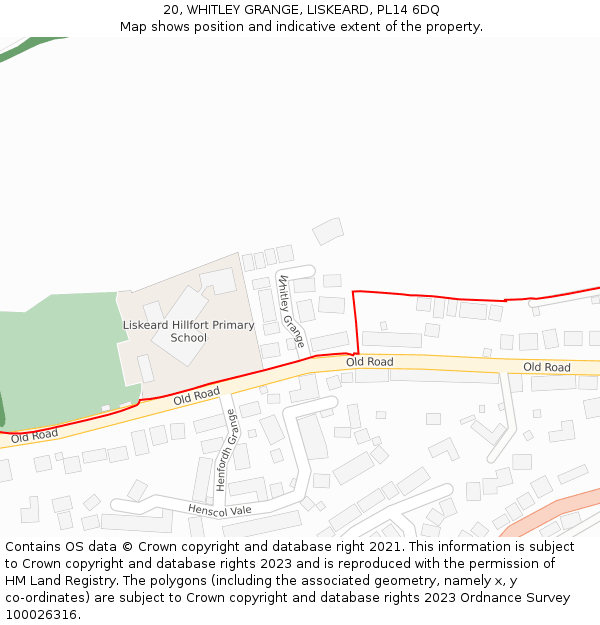 20, WHITLEY GRANGE, LISKEARD, PL14 6DQ: Location map and indicative extent of plot