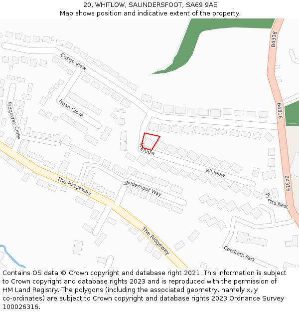 20, WHITLOW, SAUNDERSFOOT, SA69 9AE: Location map and indicative extent of plot