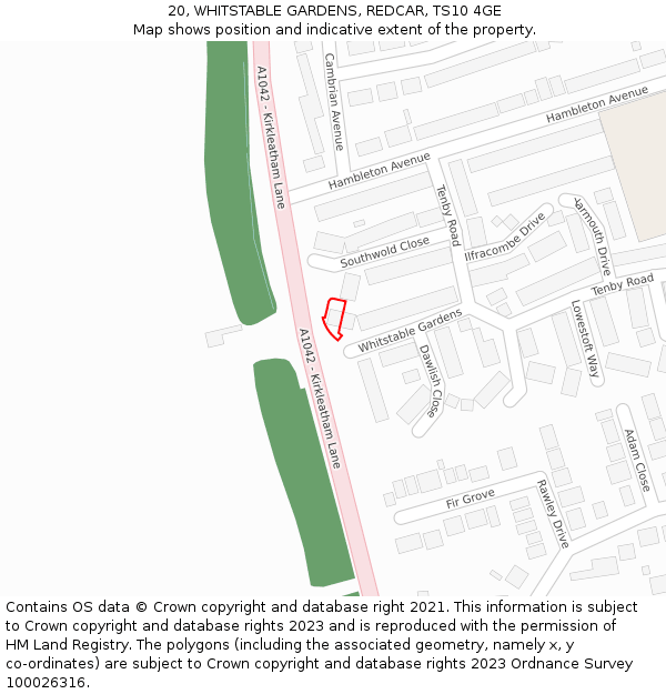 20, WHITSTABLE GARDENS, REDCAR, TS10 4GE: Location map and indicative extent of plot