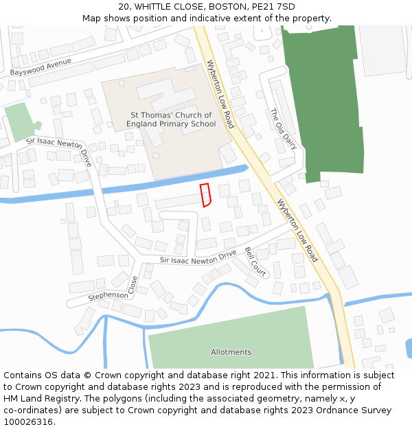 20, WHITTLE CLOSE, BOSTON, PE21 7SD: Location map and indicative extent of plot