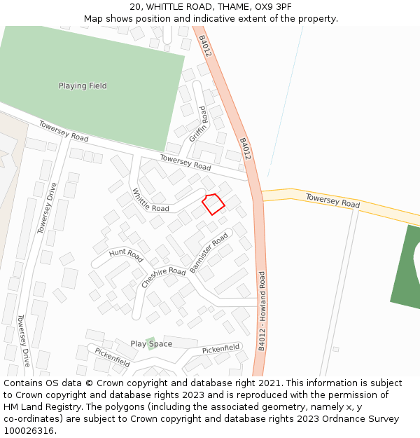 20, WHITTLE ROAD, THAME, OX9 3PF: Location map and indicative extent of plot