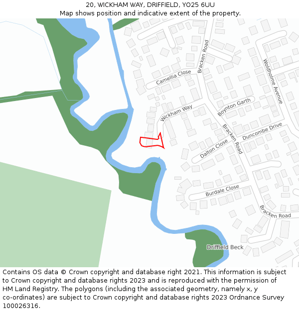 20, WICKHAM WAY, DRIFFIELD, YO25 6UU: Location map and indicative extent of plot