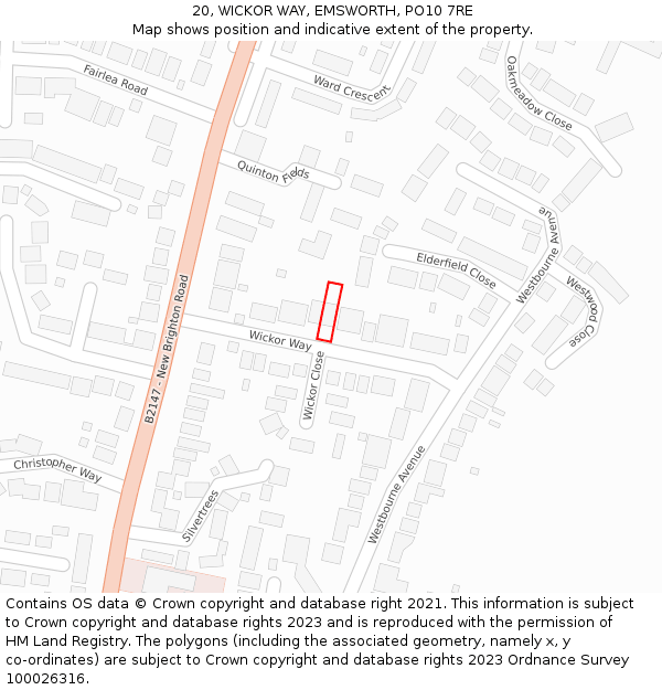 20, WICKOR WAY, EMSWORTH, PO10 7RE: Location map and indicative extent of plot