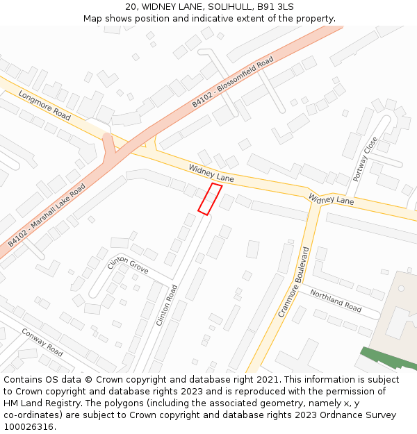 20, WIDNEY LANE, SOLIHULL, B91 3LS: Location map and indicative extent of plot