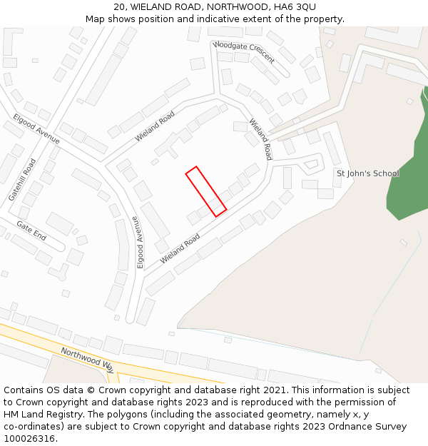 20, WIELAND ROAD, NORTHWOOD, HA6 3QU: Location map and indicative extent of plot