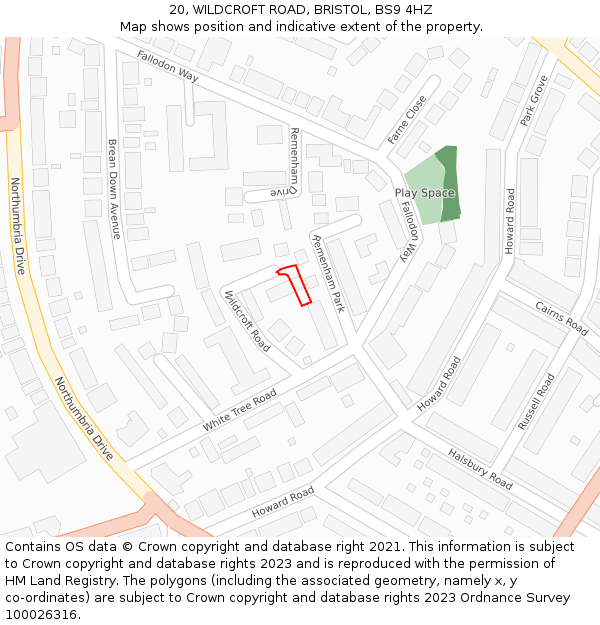 20, WILDCROFT ROAD, BRISTOL, BS9 4HZ: Location map and indicative extent of plot