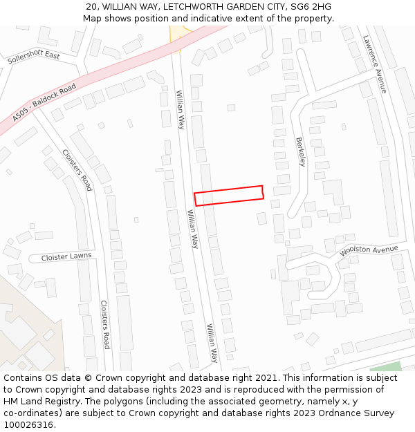 20, WILLIAN WAY, LETCHWORTH GARDEN CITY, SG6 2HG: Location map and indicative extent of plot