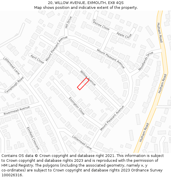 20, WILLOW AVENUE, EXMOUTH, EX8 4QS: Location map and indicative extent of plot