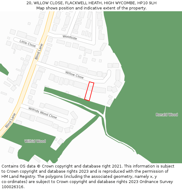 20, WILLOW CLOSE, FLACKWELL HEATH, HIGH WYCOMBE, HP10 9LH: Location map and indicative extent of plot