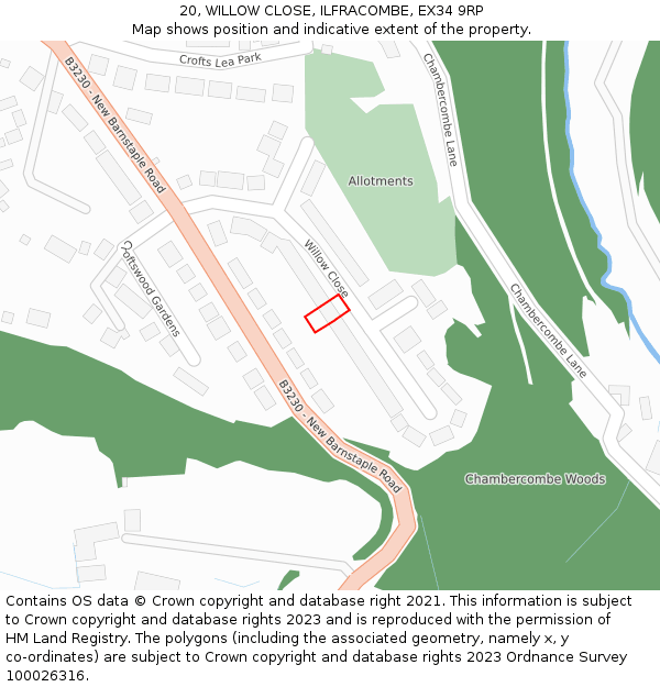 20, WILLOW CLOSE, ILFRACOMBE, EX34 9RP: Location map and indicative extent of plot