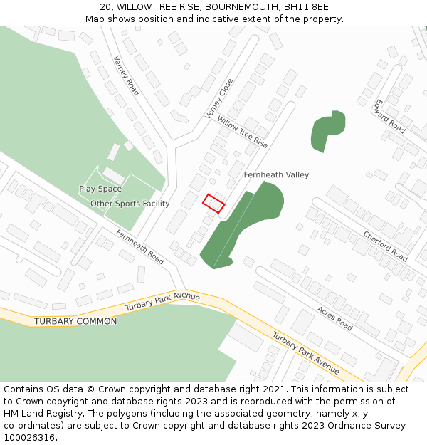 20, WILLOW TREE RISE, BOURNEMOUTH, BH11 8EE: Location map and indicative extent of plot