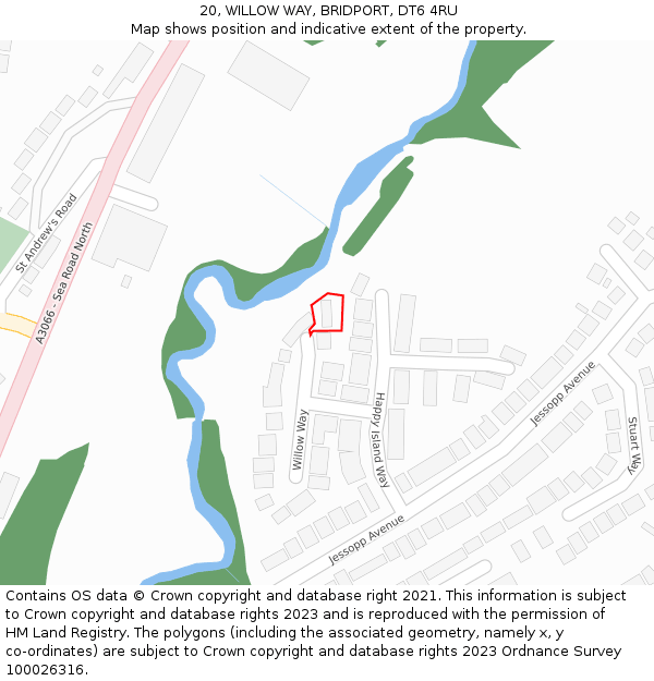 20, WILLOW WAY, BRIDPORT, DT6 4RU: Location map and indicative extent of plot