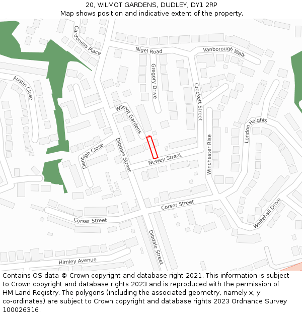 20, WILMOT GARDENS, DUDLEY, DY1 2RP: Location map and indicative extent of plot