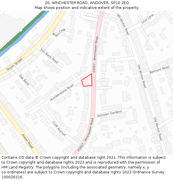 20, WINCHESTER ROAD, ANDOVER, SP10 2EQ: Location map and indicative extent of plot