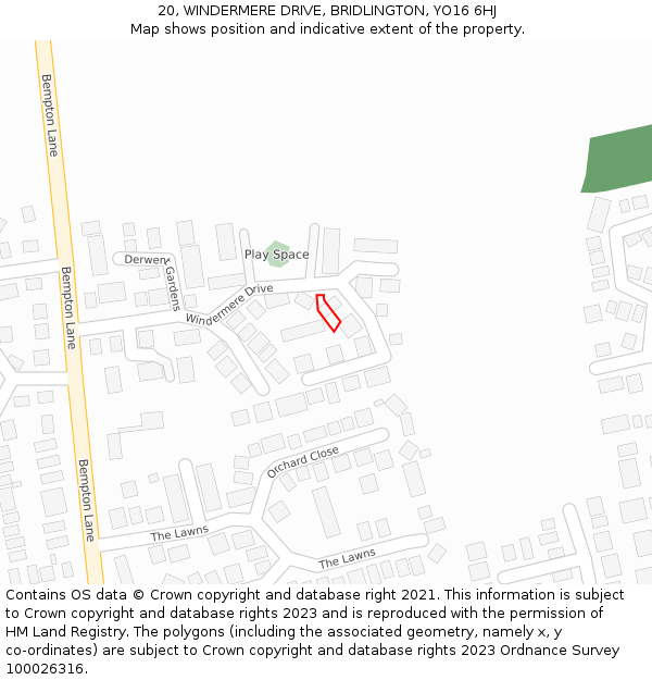 20, WINDERMERE DRIVE, BRIDLINGTON, YO16 6HJ: Location map and indicative extent of plot