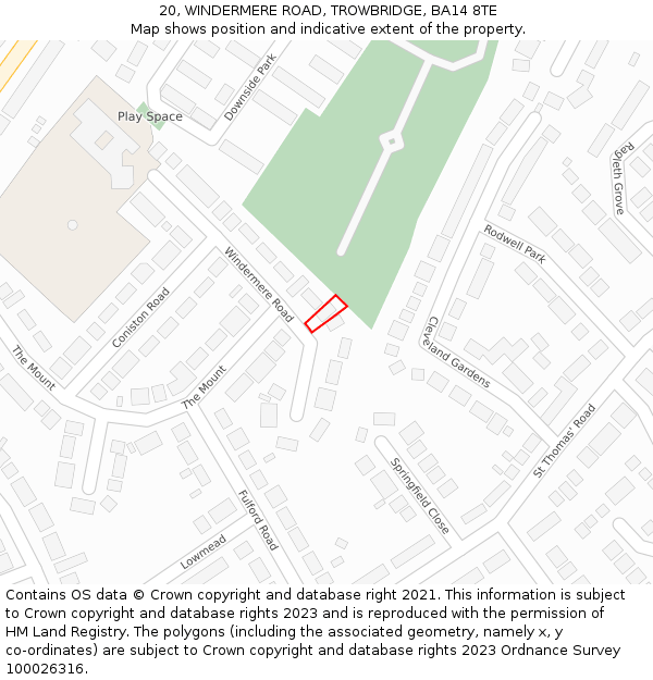20, WINDERMERE ROAD, TROWBRIDGE, BA14 8TE: Location map and indicative extent of plot