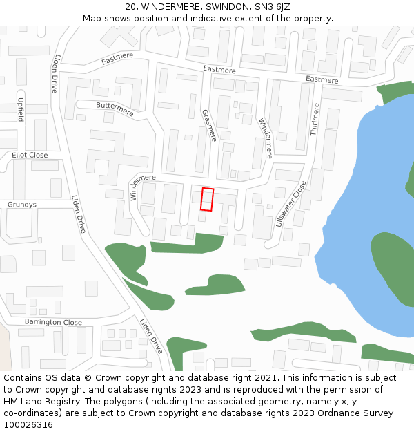 20, WINDERMERE, SWINDON, SN3 6JZ: Location map and indicative extent of plot