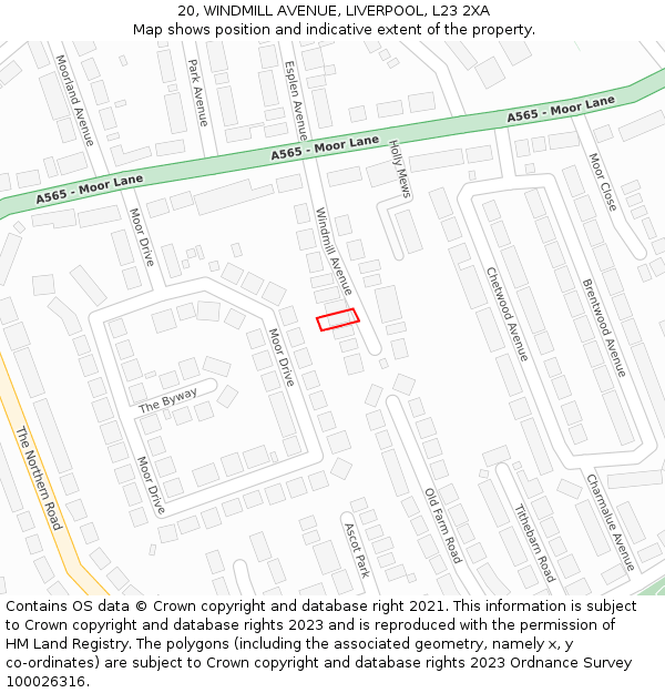 20, WINDMILL AVENUE, LIVERPOOL, L23 2XA: Location map and indicative extent of plot