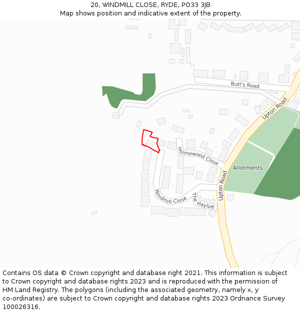 20, WINDMILL CLOSE, RYDE, PO33 3JB: Location map and indicative extent of plot