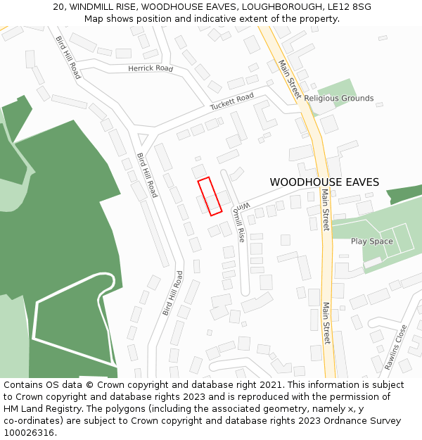 20, WINDMILL RISE, WOODHOUSE EAVES, LOUGHBOROUGH, LE12 8SG: Location map and indicative extent of plot