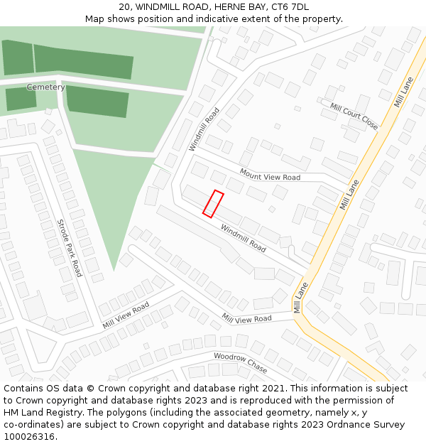 20, WINDMILL ROAD, HERNE BAY, CT6 7DL: Location map and indicative extent of plot