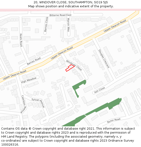 20, WINDOVER CLOSE, SOUTHAMPTON, SO19 5JS: Location map and indicative extent of plot