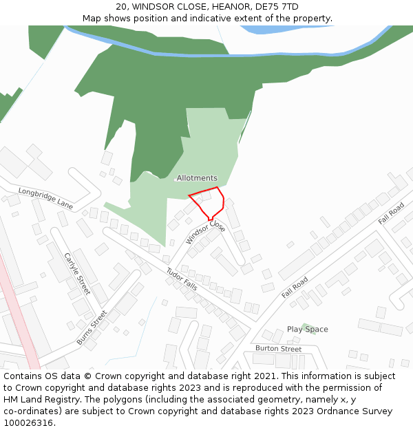 20, WINDSOR CLOSE, HEANOR, DE75 7TD: Location map and indicative extent of plot