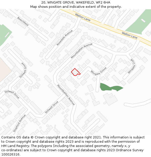 20, WINGATE GROVE, WAKEFIELD, WF2 6HA: Location map and indicative extent of plot