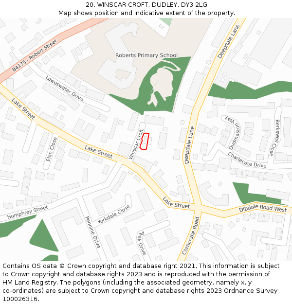 20, WINSCAR CROFT, DUDLEY, DY3 2LG: Location map and indicative extent of plot