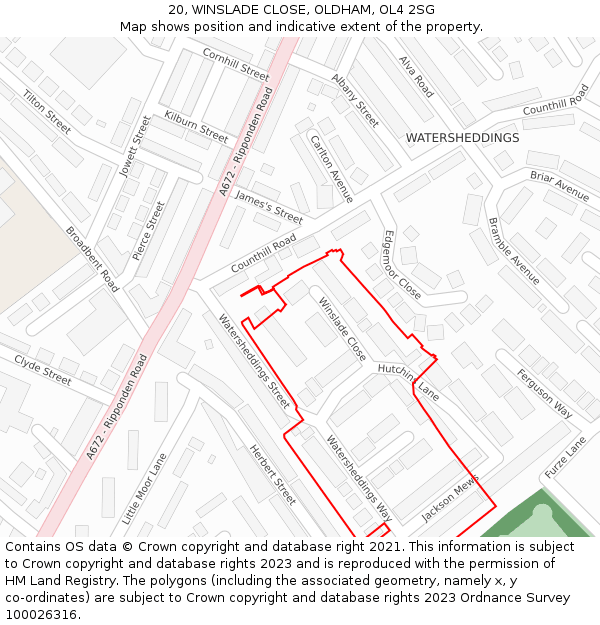 20, WINSLADE CLOSE, OLDHAM, OL4 2SG: Location map and indicative extent of plot