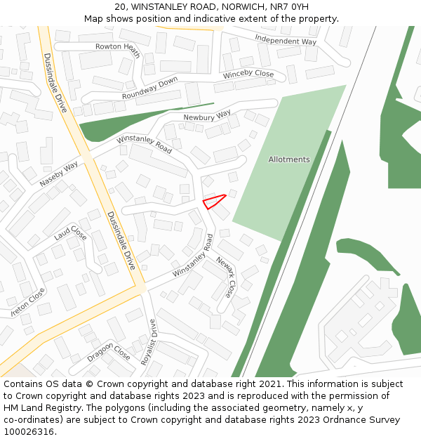 20, WINSTANLEY ROAD, NORWICH, NR7 0YH: Location map and indicative extent of plot