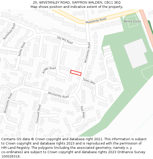 20, WINSTANLEY ROAD, SAFFRON WALDEN, CB11 3EQ: Location map and indicative extent of plot