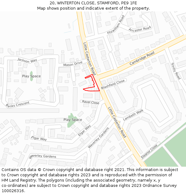 20, WINTERTON CLOSE, STAMFORD, PE9 1FE: Location map and indicative extent of plot