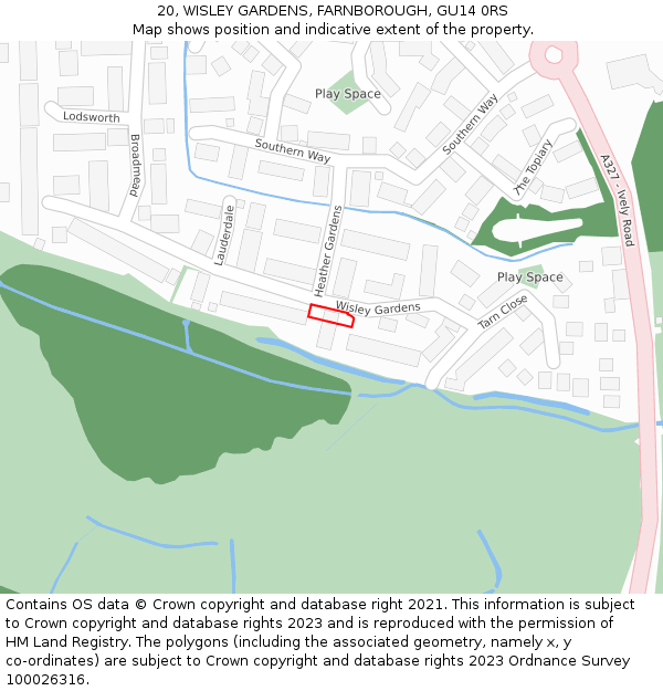 20, WISLEY GARDENS, FARNBOROUGH, GU14 0RS: Location map and indicative extent of plot