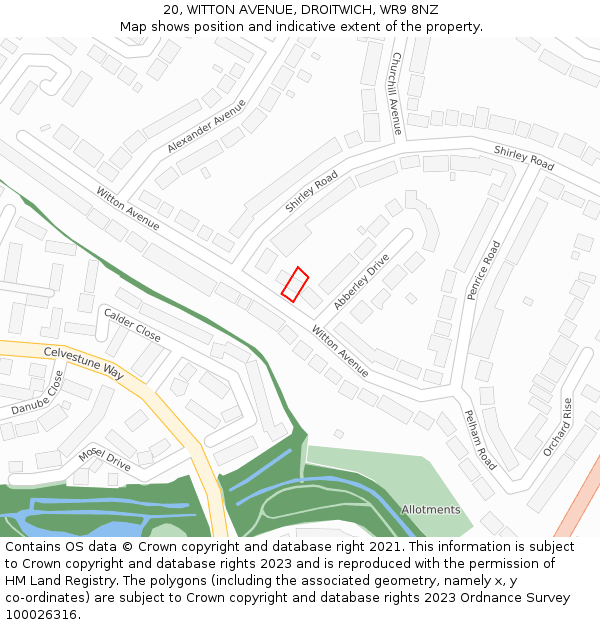 20, WITTON AVENUE, DROITWICH, WR9 8NZ: Location map and indicative extent of plot