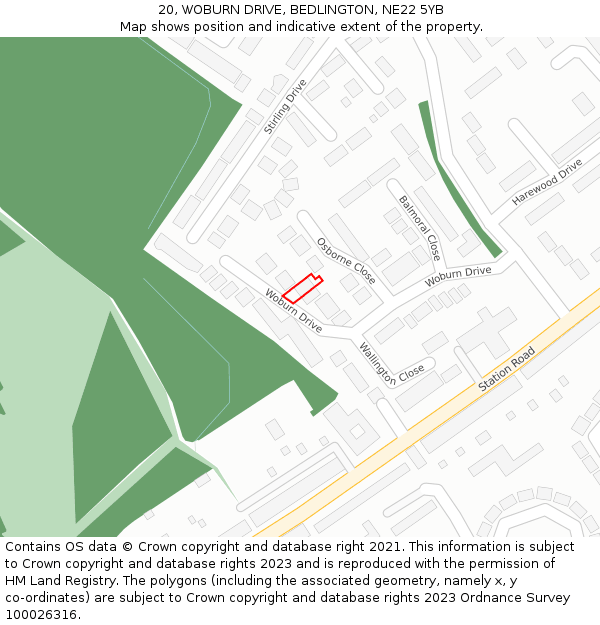 20, WOBURN DRIVE, BEDLINGTON, NE22 5YB: Location map and indicative extent of plot