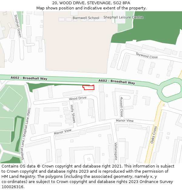 20, WOOD DRIVE, STEVENAGE, SG2 8PA: Location map and indicative extent of plot