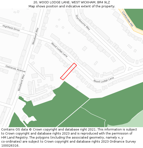 20, WOOD LODGE LANE, WEST WICKHAM, BR4 9LZ: Location map and indicative extent of plot