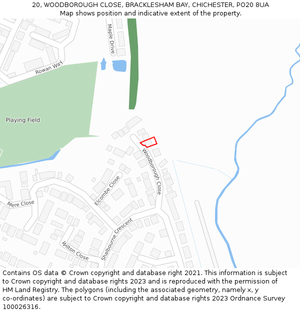 20, WOODBOROUGH CLOSE, BRACKLESHAM BAY, CHICHESTER, PO20 8UA: Location map and indicative extent of plot