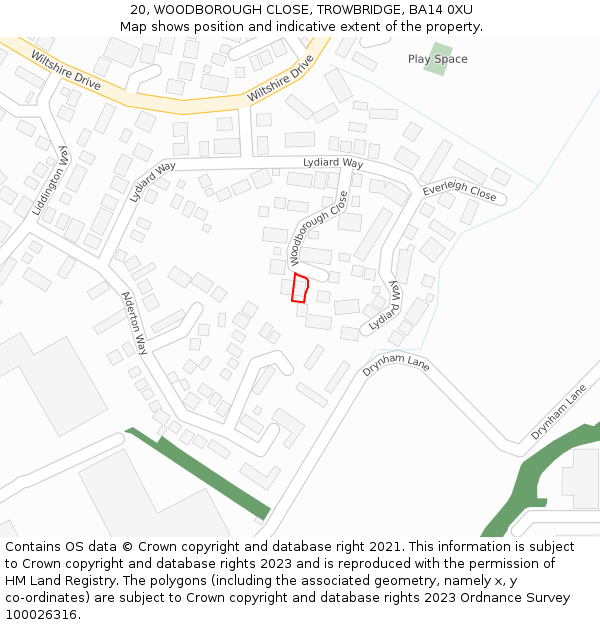 20, WOODBOROUGH CLOSE, TROWBRIDGE, BA14 0XU: Location map and indicative extent of plot