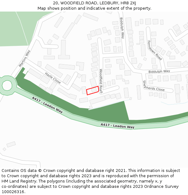 20, WOODFIELD ROAD, LEDBURY, HR8 2XJ: Location map and indicative extent of plot