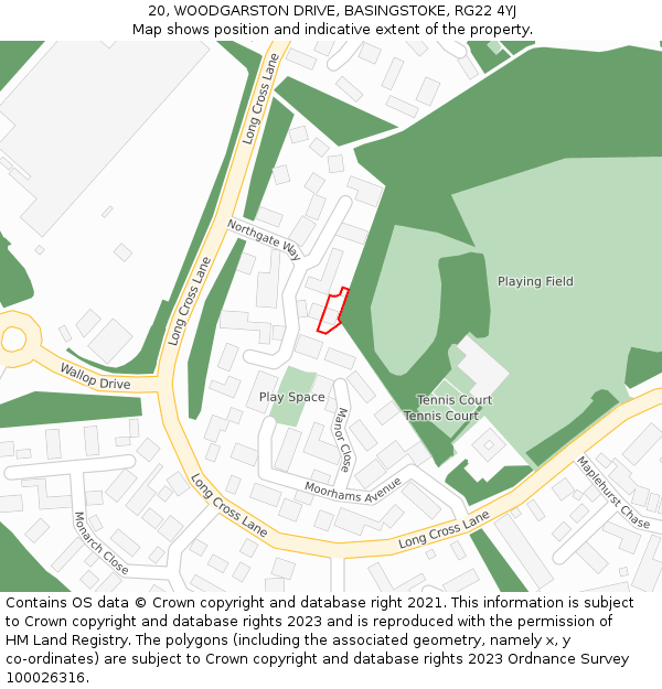 20, WOODGARSTON DRIVE, BASINGSTOKE, RG22 4YJ: Location map and indicative extent of plot