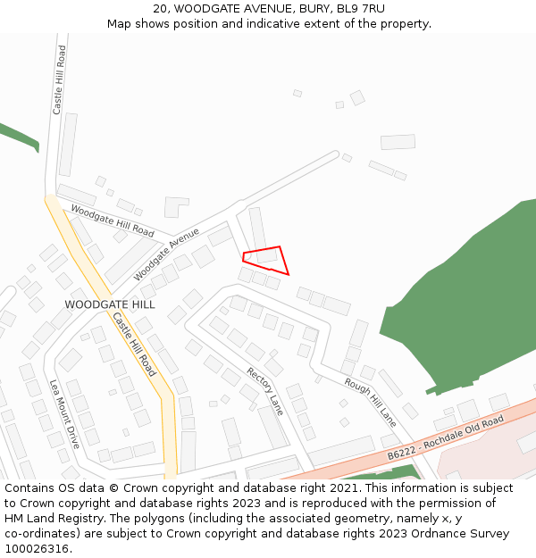 20, WOODGATE AVENUE, BURY, BL9 7RU: Location map and indicative extent of plot