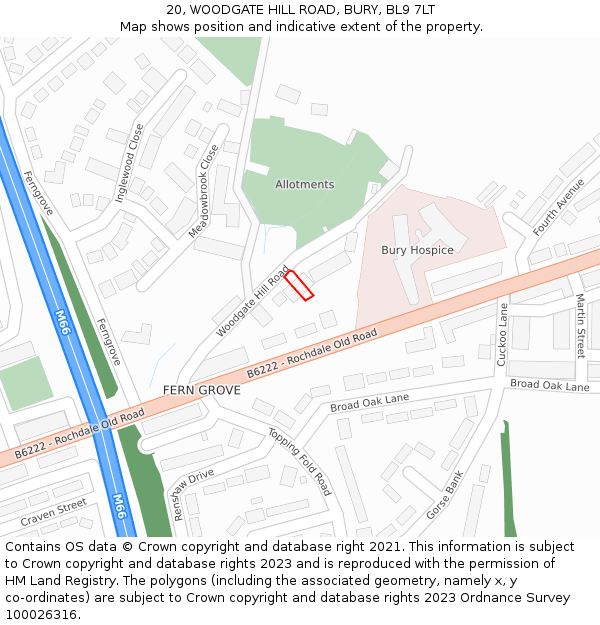 20, WOODGATE HILL ROAD, BURY, BL9 7LT: Location map and indicative extent of plot